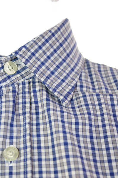 J Crew Mens Plaid Button Down Tailored Fit Shirt Blue Grey Cotton Size Small