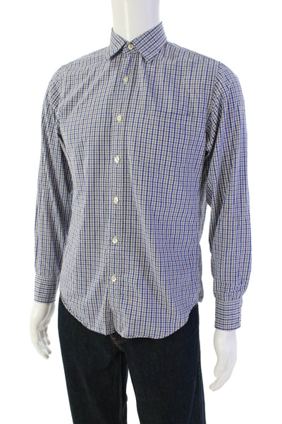 J Crew Mens Plaid Button Down Tailored Fit Shirt Blue Grey Cotton Size Small
