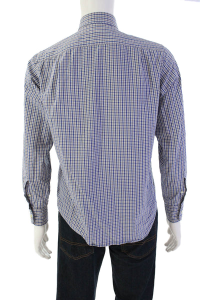 J Crew Mens Plaid Button Down Tailored Fit Shirt Blue Grey Cotton Size Small