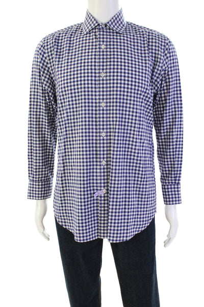 J Crew Mens Plaid Button Down Crosby Shirt Blue White Cotton Size Medium
