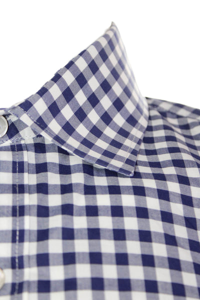 J Crew Mens Plaid Button Down Crosby Shirt Blue White Cotton Size Medium
