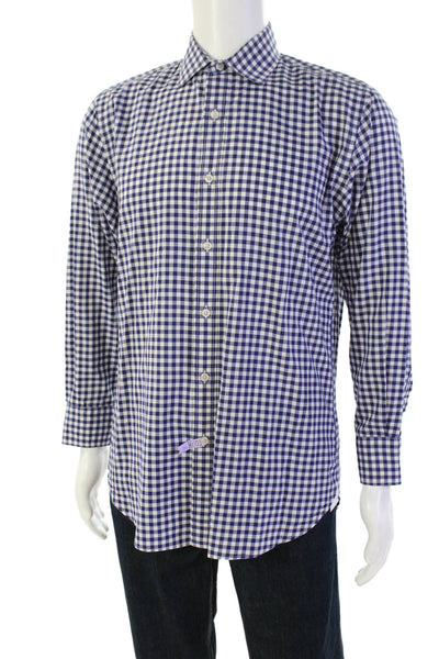 J Crew Mens Plaid Button Down Crosby Shirt Blue White Cotton Size Medium
