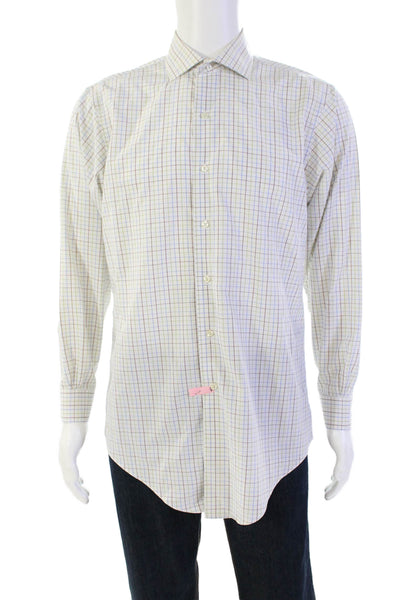 Brooks Brothers Mens Plaid Button Down Shirt White Multi Colored Size Small