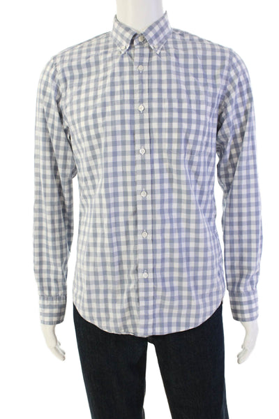 J Crew Mens Plaid Slim Fit Button Down Shirt Blue White Cotton Size Medium