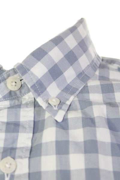 J Crew Mens Plaid Slim Fit Button Down Shirt Blue White Cotton Size Medium