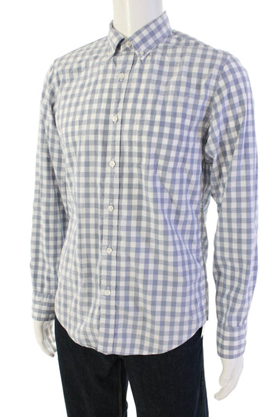J Crew Mens Plaid Slim Fit Button Down Shirt Blue White Cotton Size Medium