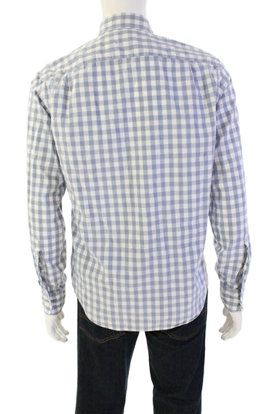 J Crew Mens Plaid Slim Fit Button Down Shirt Blue White Cotton Size Medium