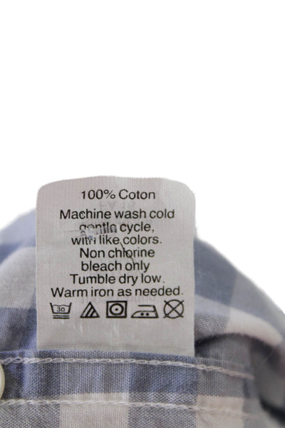 J Crew Mens Plaid Slim Fit Button Down Shirt Blue White Cotton Size Medium