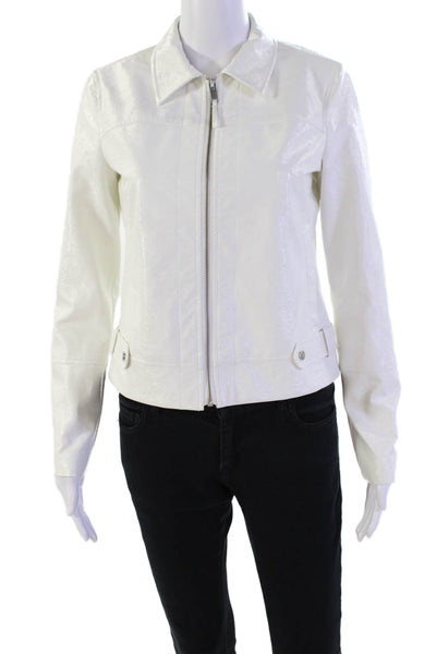 Ecru Womens Faux Leather Full Zipper Light Jacket White Size Extra Small