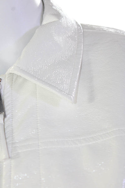 Ecru Womens Faux Leather Full Zipper Light Jacket White Size Extra Small