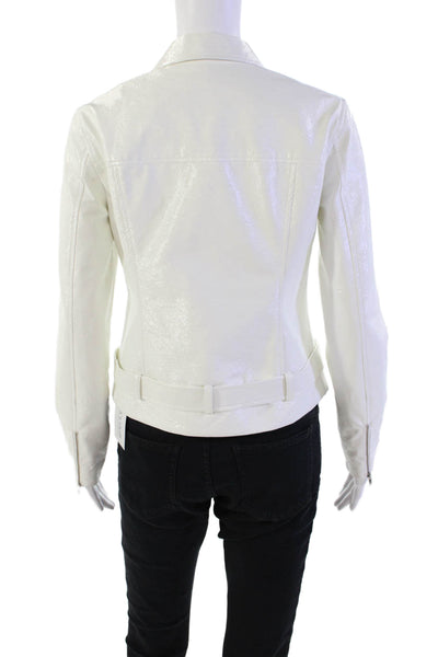 Ecru Womens Faux Leather Full Zipper Light Jacket White Size Extra Small