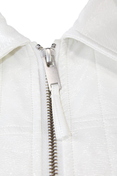 Ecru Womens Faux Leather Full Zipper Light Jacket White Size Extra Small