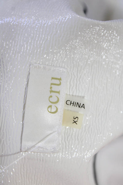 Ecru Womens Faux Leather Full Zipper Light Jacket White Size Extra Small