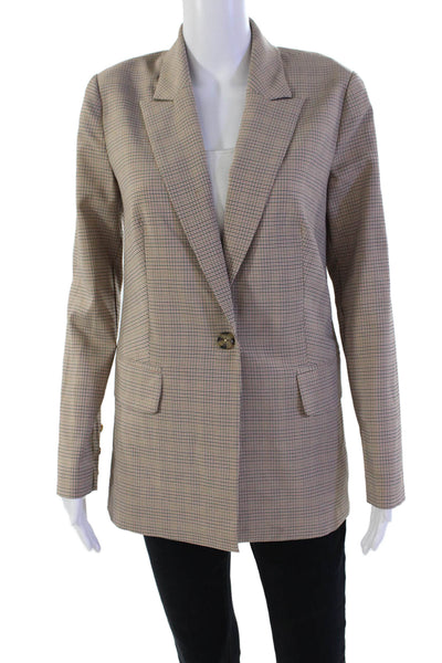 Wayf Womens Houndstooth Plaid Wide Lapel Blazer Brown Black Size Extra Small