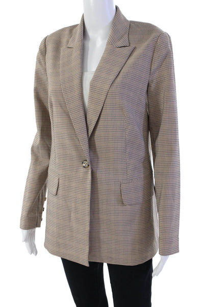 Wayf Womens Houndstooth Plaid Wide Lapel Blazer Brown Black Size Extra Small
