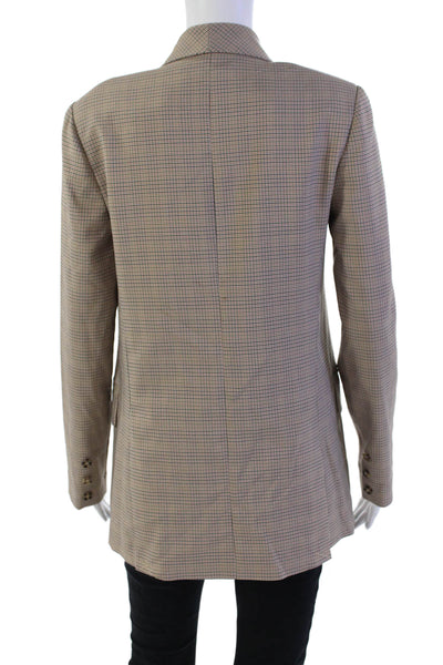Wayf Womens Houndstooth Plaid Wide Lapel Blazer Brown Black Size Extra Small