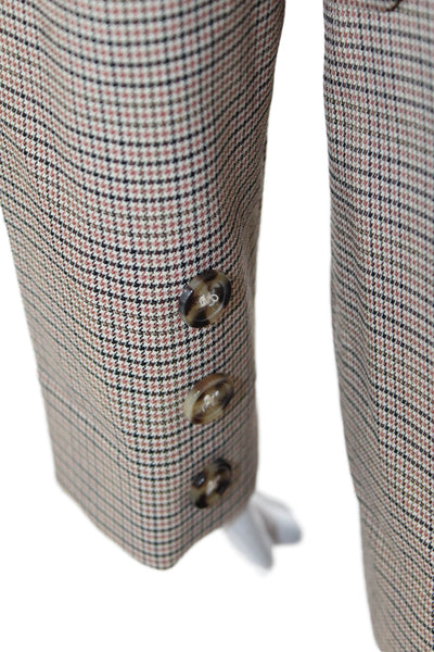 Wayf Womens Houndstooth Plaid Wide Lapel Blazer Brown Black Size Extra Small