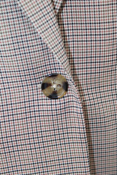 Wayf Womens Houndstooth Plaid Wide Lapel Blazer Brown Black Size Extra Small
