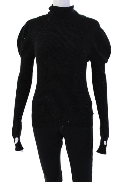 525 Womens Metallic Ribbed Knit Pullover Turtleneck Sweater Top Black Size S
