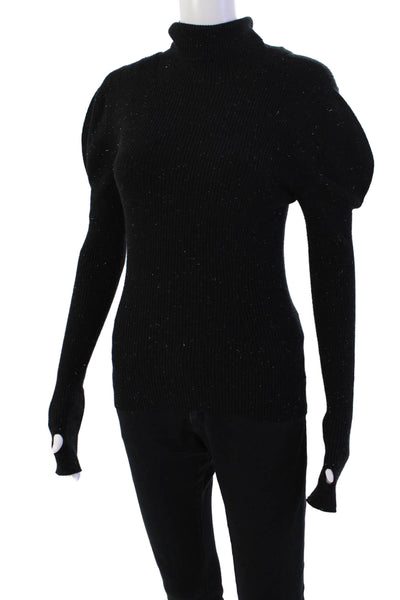525 Womens Metallic Ribbed Knit Pullover Turtleneck Sweater Top Black Size S