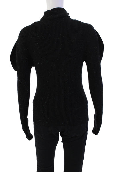 525 Womens Metallic Ribbed Knit Pullover Turtleneck Sweater Top Black Size S