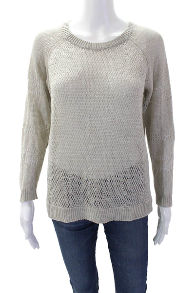 Joie Womens Long Sleeve Scoop Neck Open Knit Sweater Gray Linen Size Small
