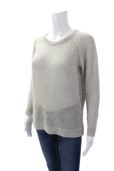 Joie Womens Long Sleeve Scoop Neck Open Knit Sweater Gray Linen Size Small