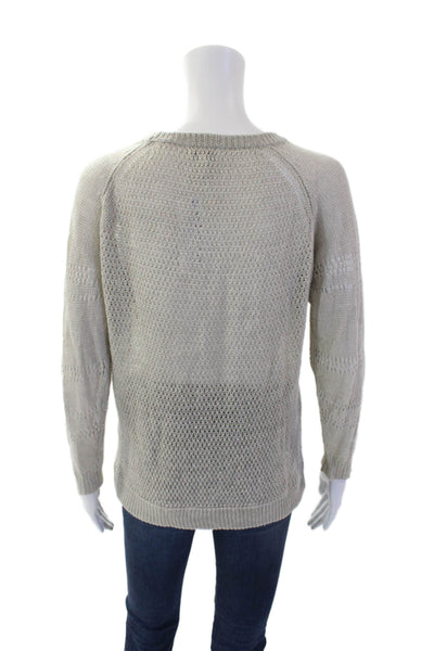 Joie Womens Long Sleeve Scoop Neck Open Knit Sweater Gray Linen Size Small