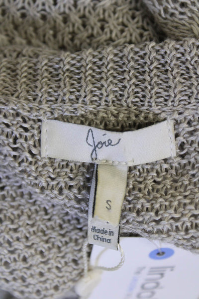 Joie Womens Long Sleeve Scoop Neck Open Knit Sweater Gray Linen Size Small