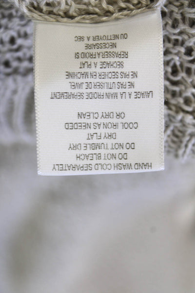 Joie Womens Long Sleeve Scoop Neck Open Knit Sweater Gray Linen Size Small