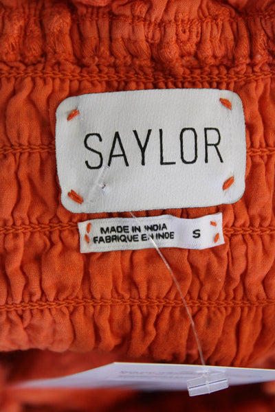 Saylor Women's Square Neck Ruffle Eyelet Smocked Mini Dress Oreange Size S