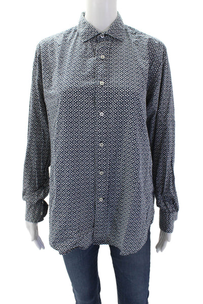 Barneys New York Womens Floral Printed Long Sleeve Buttoned Blouse Blue Size S