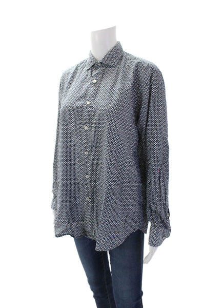 Barneys New York Womens Floral Printed Long Sleeve Buttoned Blouse Blue Size S