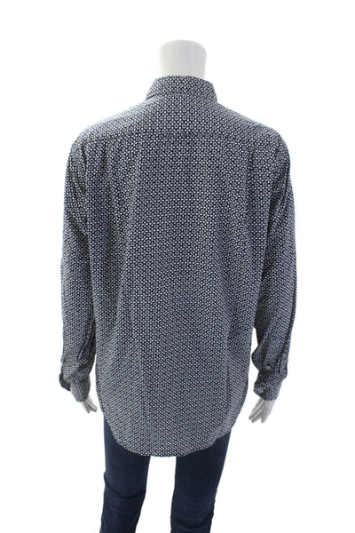 Barneys New York Womens Floral Printed Long Sleeve Buttoned Blouse Blue Size S