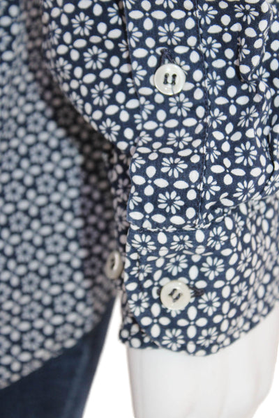 Barneys New York Womens Floral Printed Long Sleeve Buttoned Blouse Blue Size S