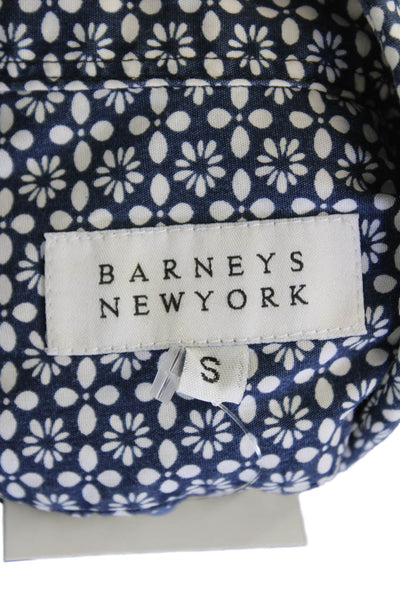 Barneys New York Womens Floral Printed Long Sleeve Buttoned Blouse Blue Size S