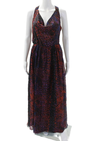 HD In Paris Womens Zip Up Scoop Neck Snakeskin Print Silk Dress Navy Multi Small