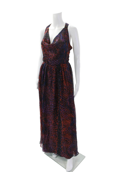 HD In Paris Womens Zip Up Scoop Neck Snakeskin Print Silk Dress Navy Multi Small