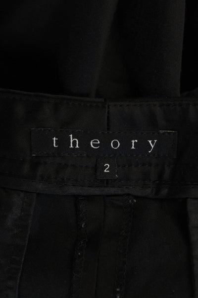 Theory Womens Zipper Fly Mid Rise Satin Pleated Trouser Pants Black Size 2