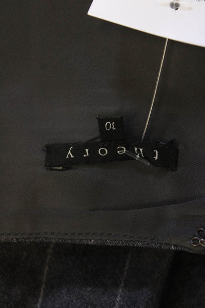 Theory Womens Wool Striped Lined Zip Back Pencil Skirt Gray Size 10