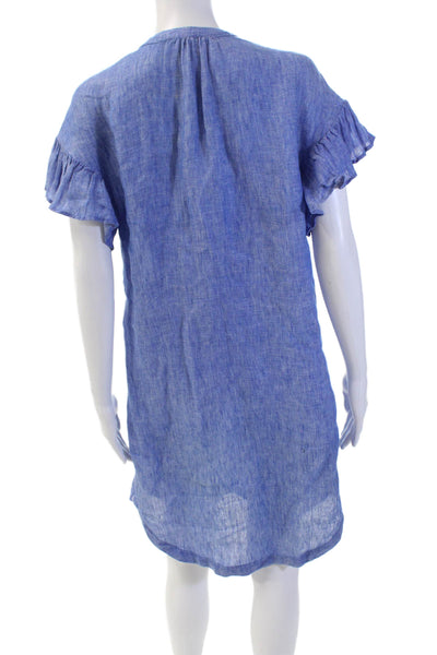 Joie Womens Linen Half Button Ruffle Sleeves Down Shirt Dress Blue Size Extra Sm