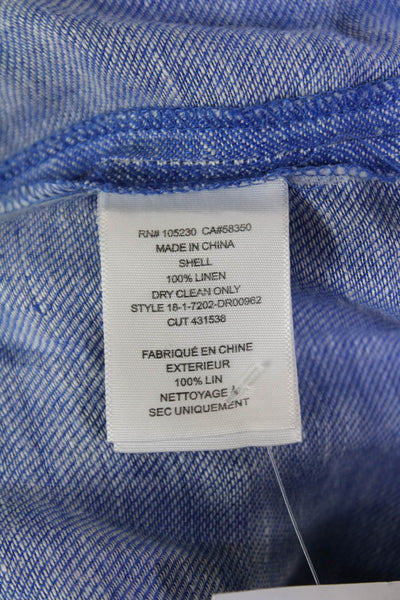Joie Womens Linen Half Button Ruffle Sleeves Down Shirt Dress Blue Size Extra Sm