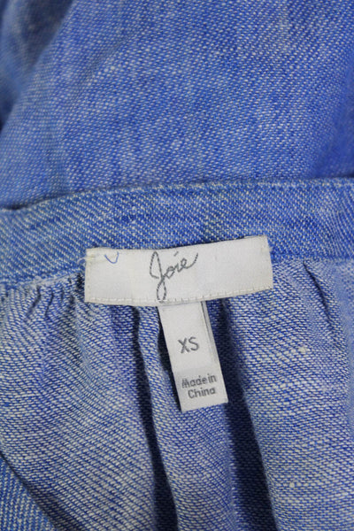 Joie Womens Linen Half Button Ruffle Sleeves Down Shirt Dress Blue Size Extra Sm