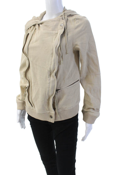 We The Free Women's Hood Long Sleeves Pockets Full Zip Bomber Beige Size XS