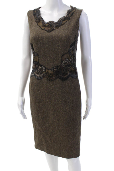 Rena Lange Womens Textured Sleeveless Round Neck Knit Dress Brown Size S