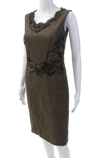 Rena Lange Womens Textured Sleeveless Round Neck Knit Dress Brown Size S