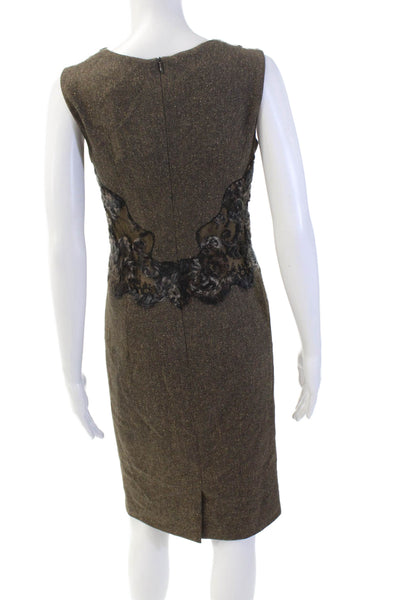 Rena Lange Womens Textured Sleeveless Round Neck Knit Dress Brown Size S