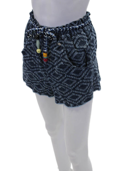 Maje Womens Paper Bag Waist High Rise Belted Shorts Blue Size EUR 36 B