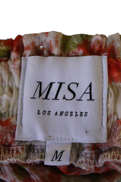 Misa Womens Floral Print Ruffled Pull On Mini Skirt Orange Green Size Medium