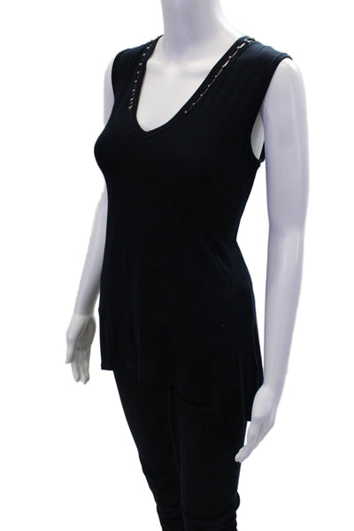 Elie Tahari Womens V-neck Sleeveless Beaded Stretch Tank Top Blue Size XS